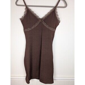 H&M Divided Tank Top Ribbed Baby Doll Lace Trim Y2K Long Size Small Brown Fairy